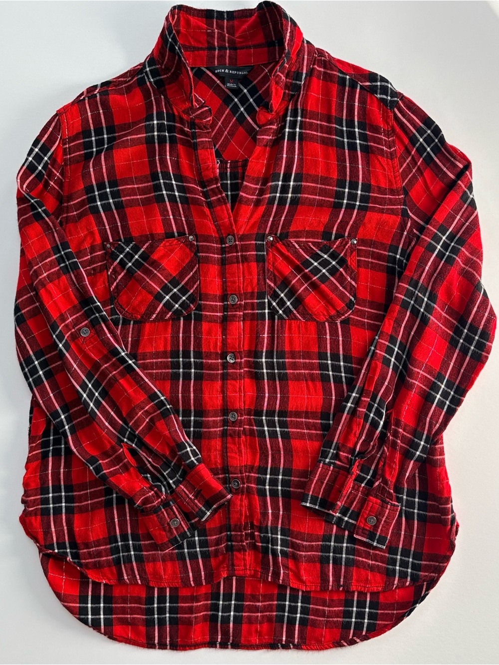 Women’s Rock & Republic Red and Black Plaid Button-Front Shirt